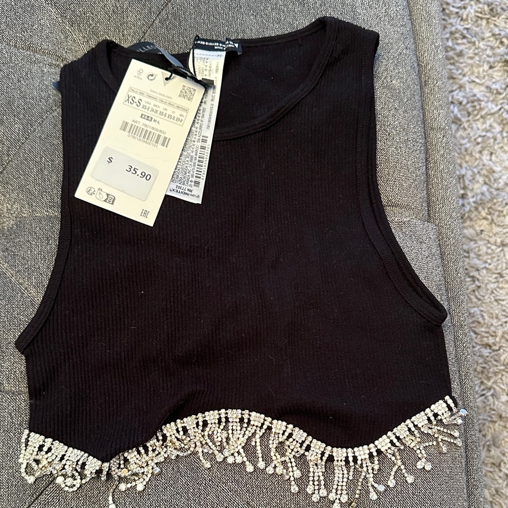 Zara Black Beaded Tank Top